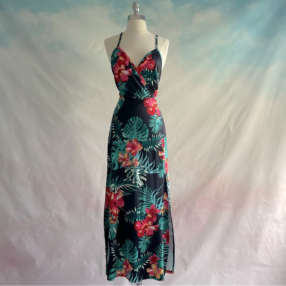 NWT Tropical Print Double Slit Maxi Dress SHEIN VCAY Women’s 3XL